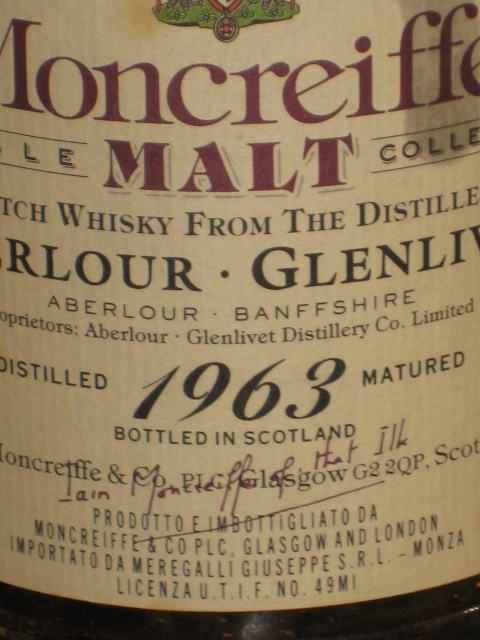 アベラワー Aberlour-Glenlivet 23y 1963 (46%, Moncreiffe, Meregalli, Dumpy, 75cl) c1985