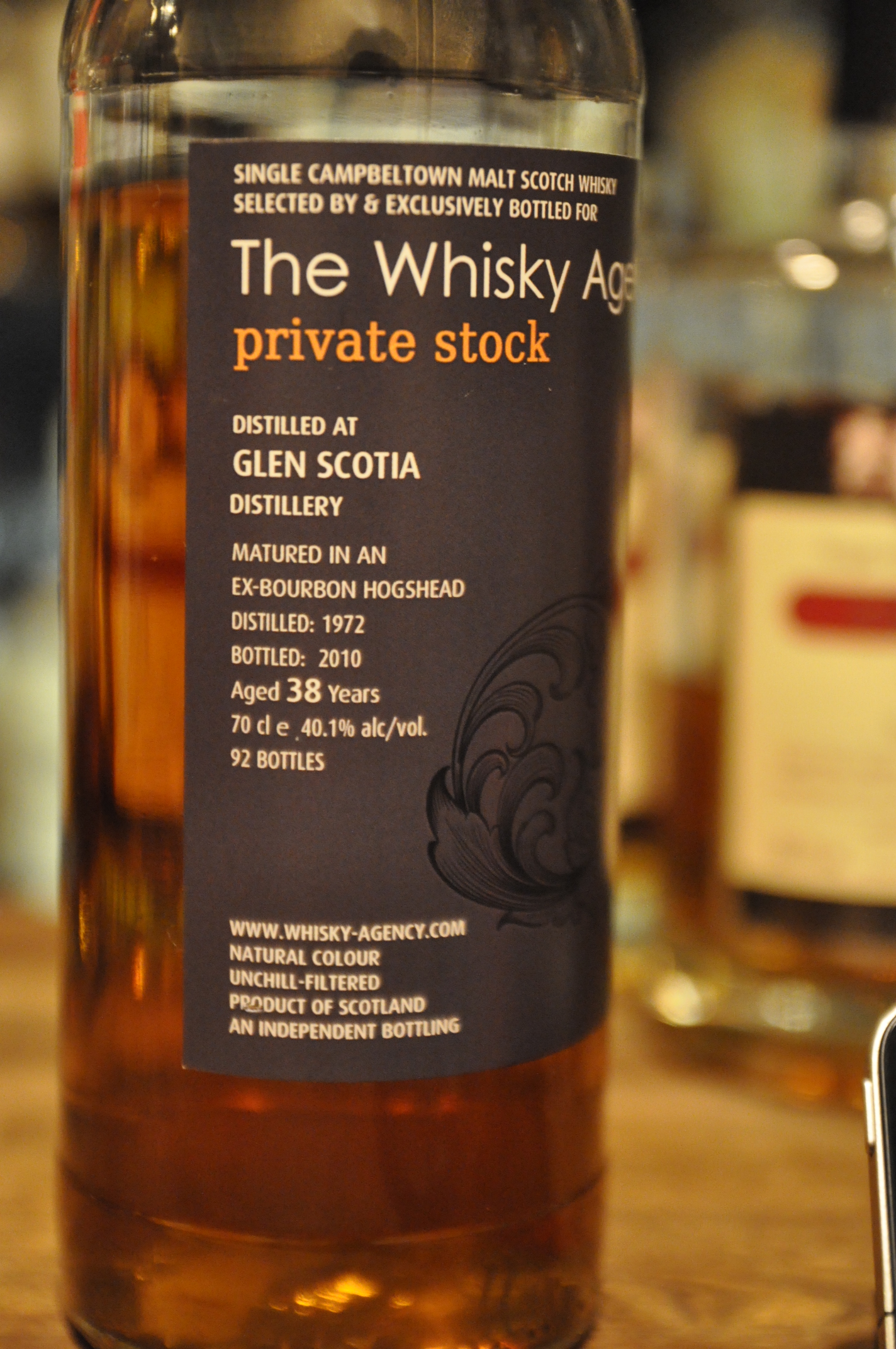 グレンスコシア Glen Scotia 38yo 1972/2010 (40.1%, The Whisky Agency, “Private Stock “, 92bts, Ex-Bourbon Hogshead)