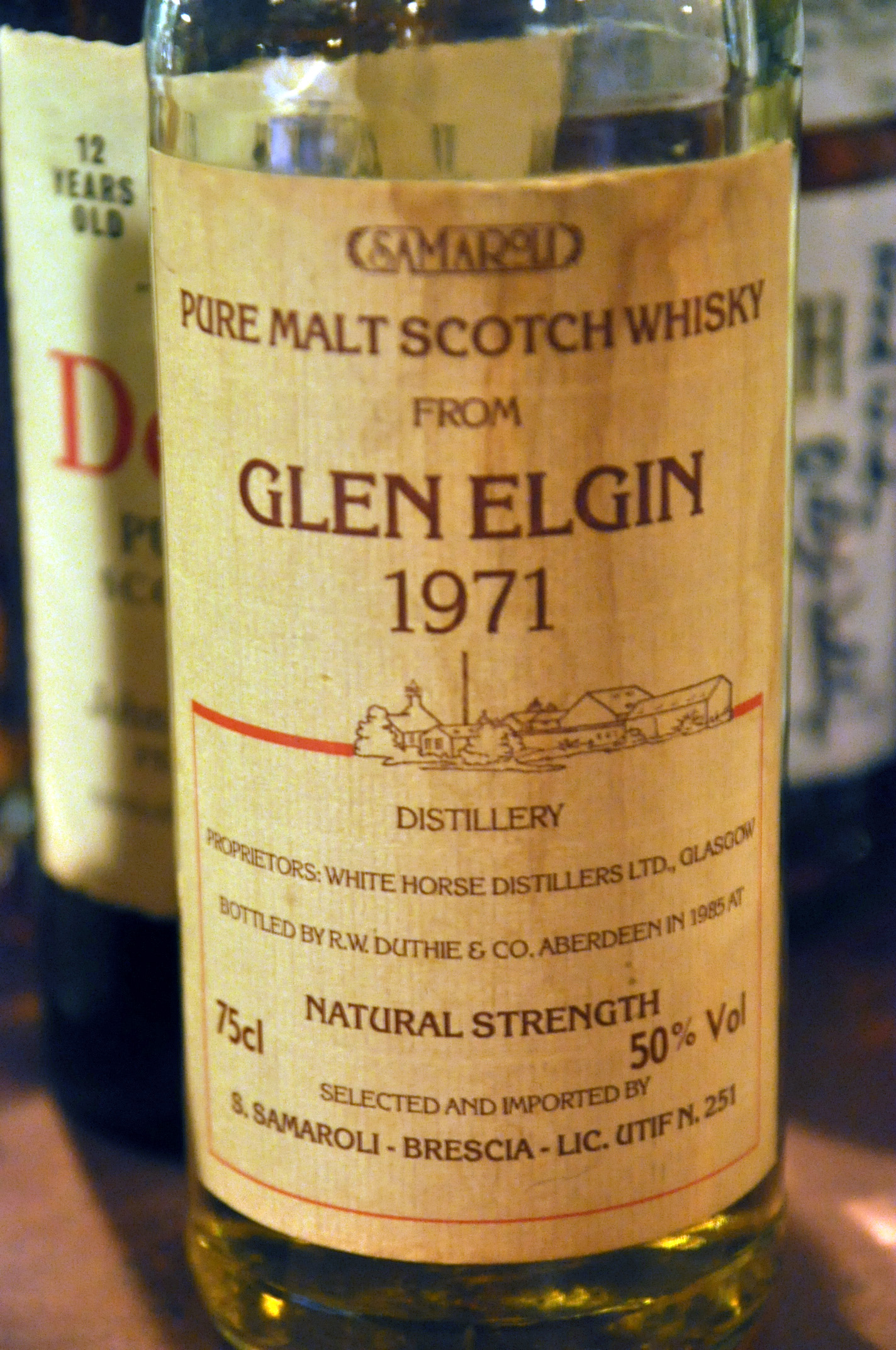 グレンエルギン　Glen Elgin 1971/1985 (50%, Samaroli, White Label w. Distillery drawing, 1200bts, 75cl)