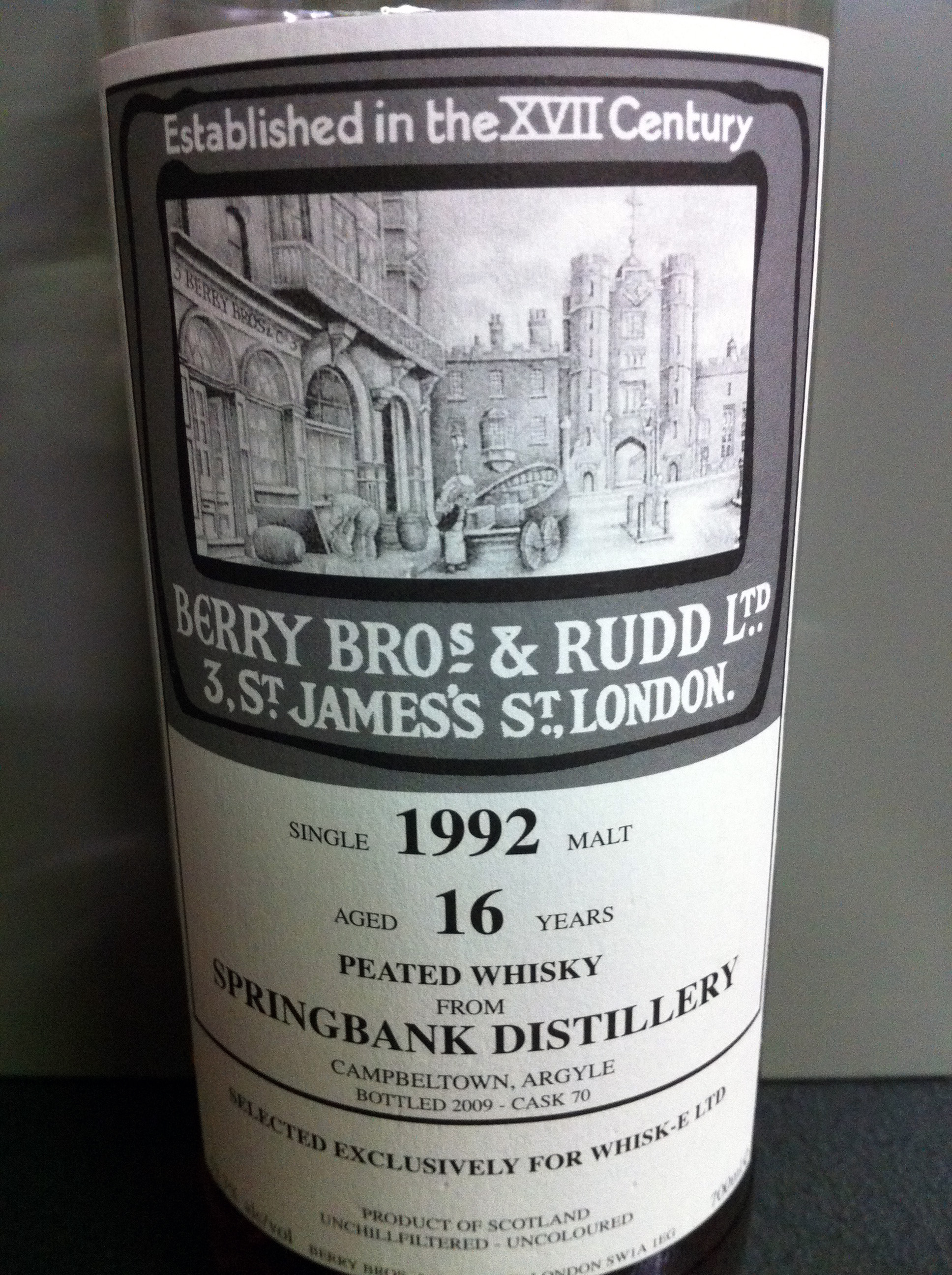 【Blind Tasting】【23-01-A】Springbank (Longrow) 16yo 1992/2009 (53.7%, Berry Bros & Rudd for Whisk-E, “Peated Whisky”, C#70)