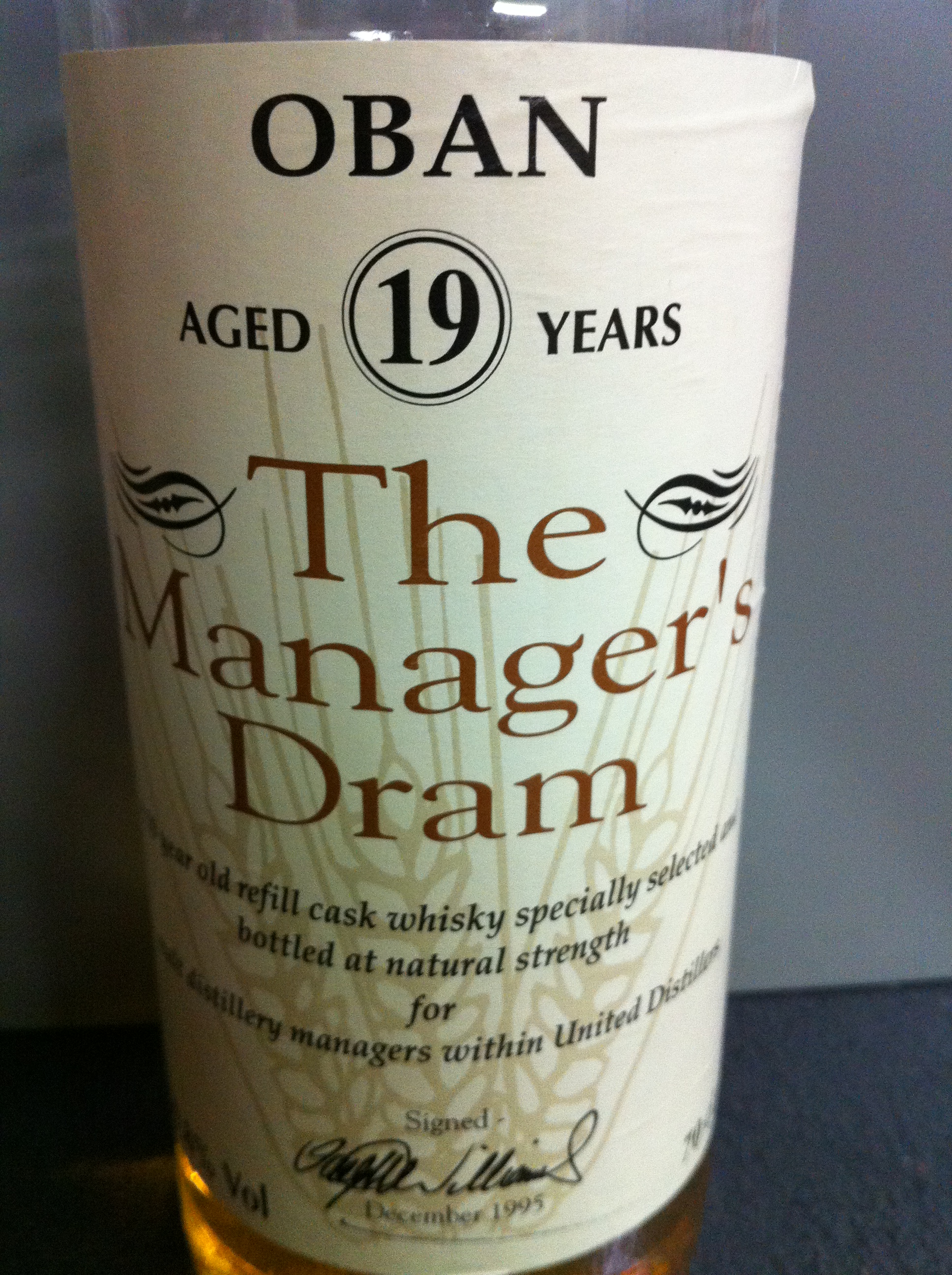 【Blind Tasting】【23-01-D】 Oban 19yo (59.8%, The Manager’s Dram, B12/’95) 1995