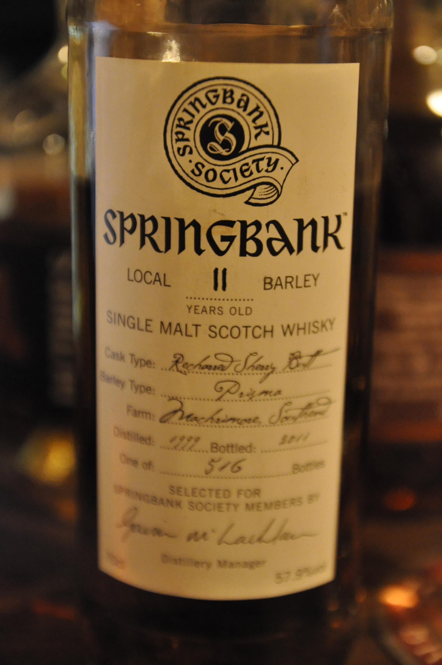 スプリングバンク　Springbank “Local barley” 11yo 1999/2011 (57.9%, OB, Recharred Sherry Butt, 516bts)