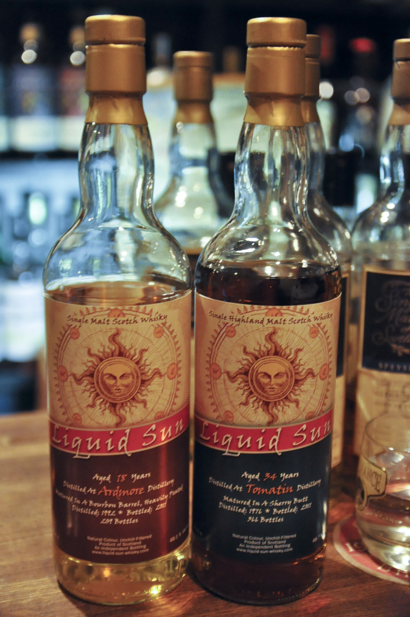 Liquid Sun 2種： アードモア Ardmore 1992 18yo ”peated” (49.1%,Liquid Sun,209bts) ： トマーチン  Tomatin 1976 34yo (48.7%, Liquid Sun, Sherry Butt, 366bts)