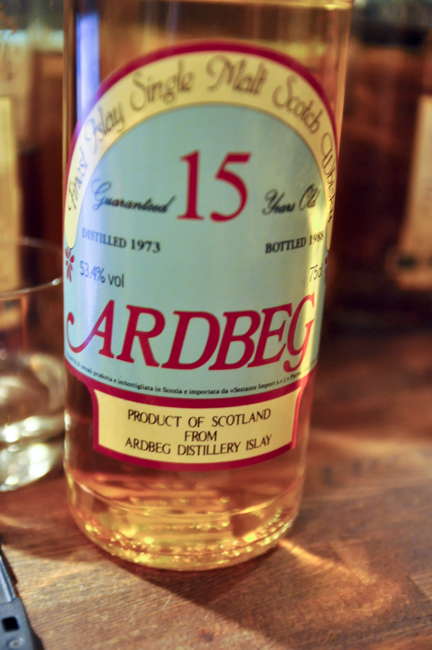 アードベッグ Ardbeg 15 yo 1973/1988 (53.4%, Sestante, clear glass, yellow/green label)