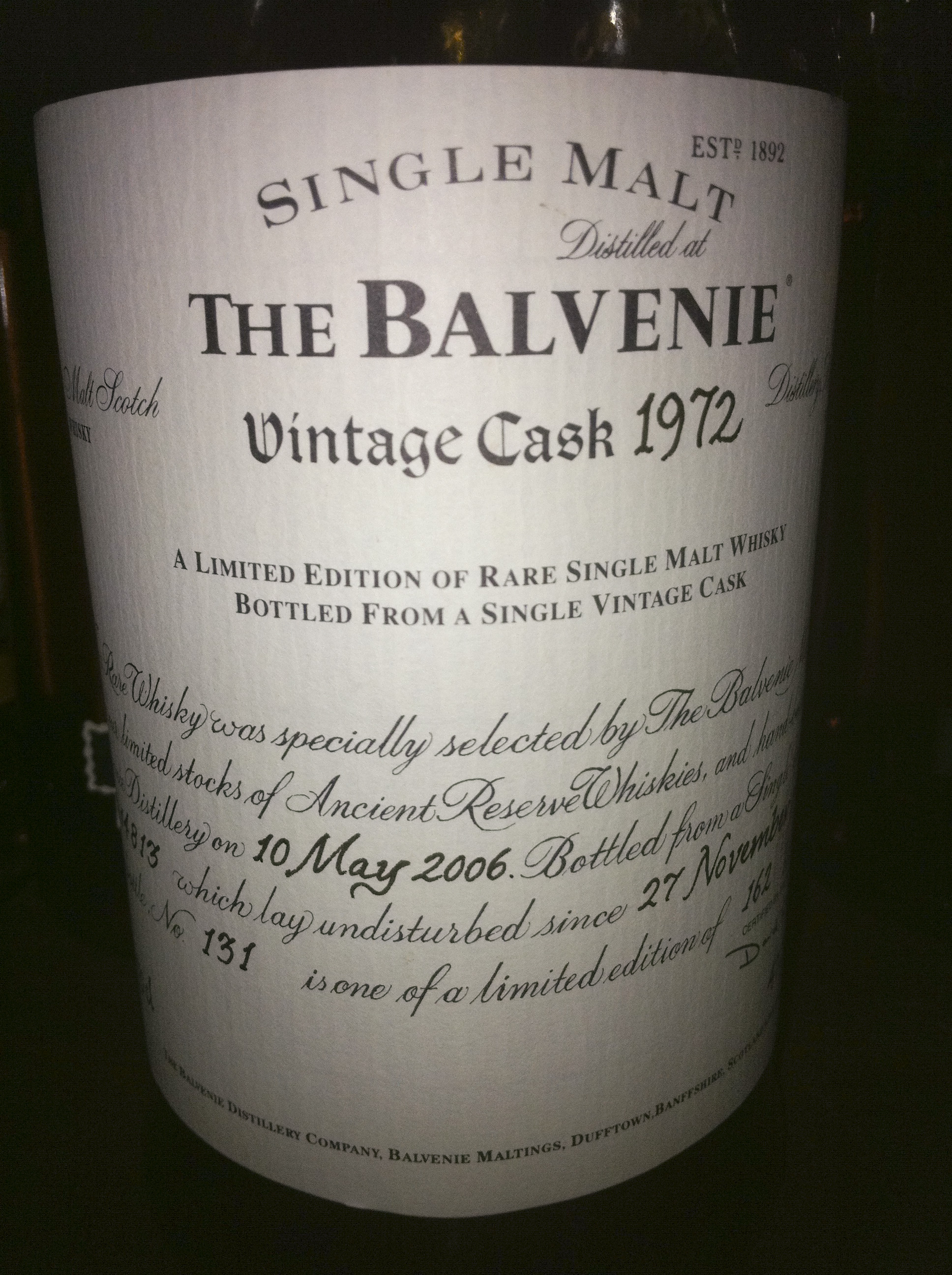 バルベニー Balvenie 1972/2006 ‘Vintage Cask’ (47.3%, OB, cask #14813, 131/162 bottles)