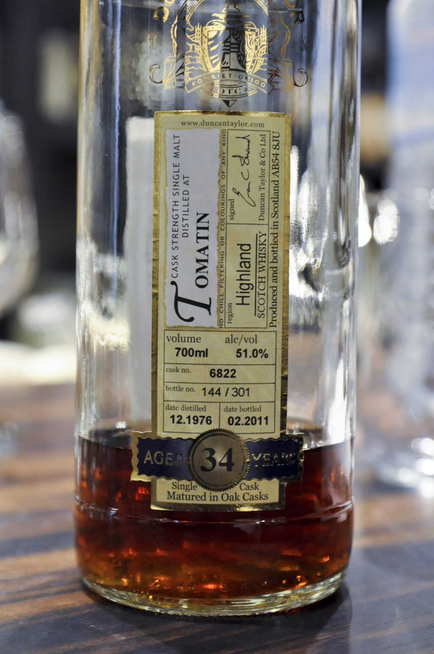 【BL/SC】トマーチン　Tomatin 34yo 1976/2011　(51.0%, DT, C#6822, Btl no.144/301)