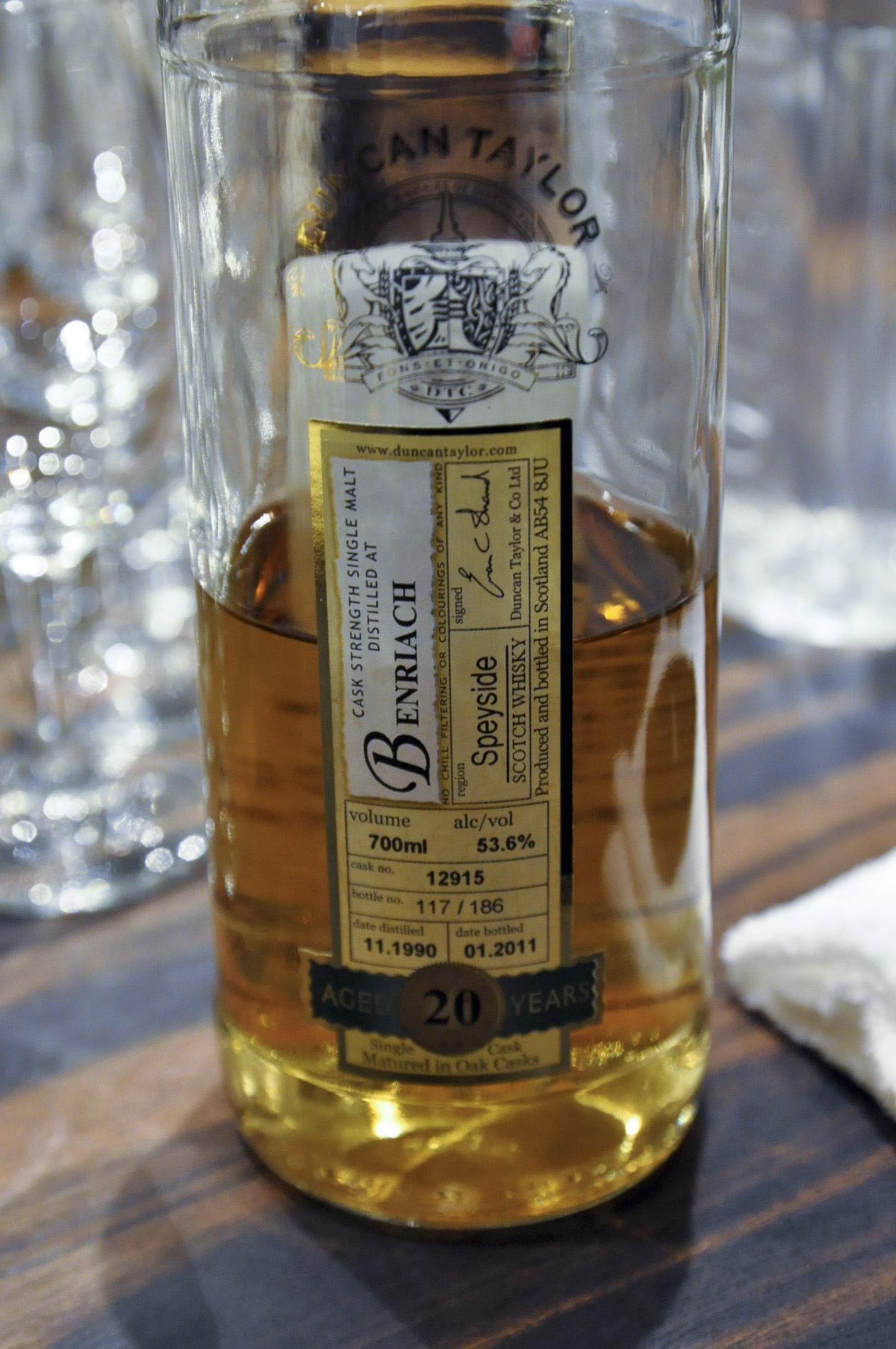 【BL/SC】ベンリアック Benriach 20yo 1990/2011　(53.6%, DT, C#12915, Btl no.117/186)