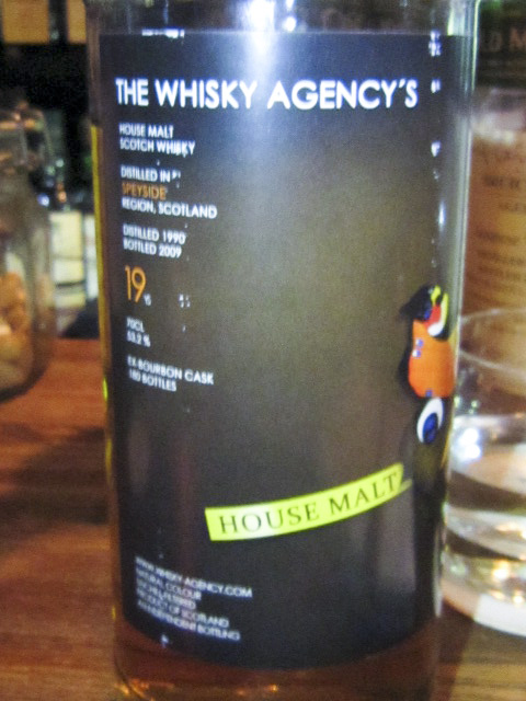 バルベニー　Balvenie  (WHISKY AGENCY’S [HOUSE MALT] Distilled in Speyside Region,1990 -2009 19 yo 53.2 % 180 Bottles Ex-Bourbon Cask)