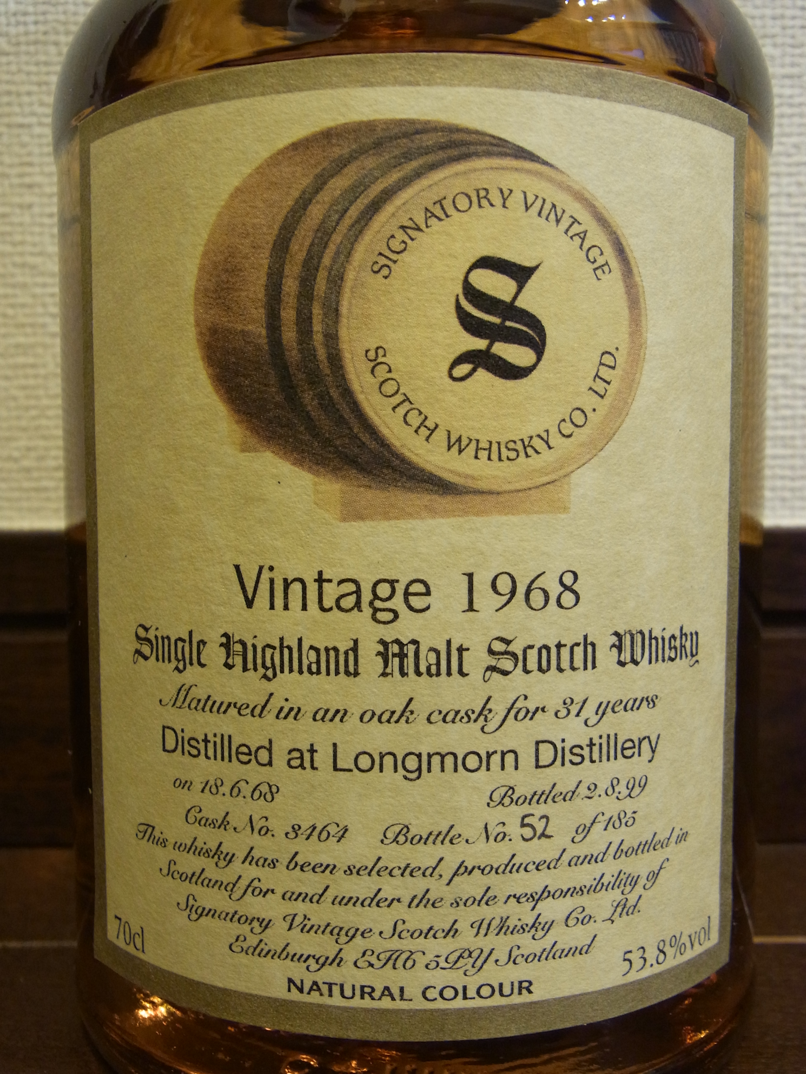 ロングモーン LONGMORN 1968-1999 31yo Signatory Vintage #3164 53.8%