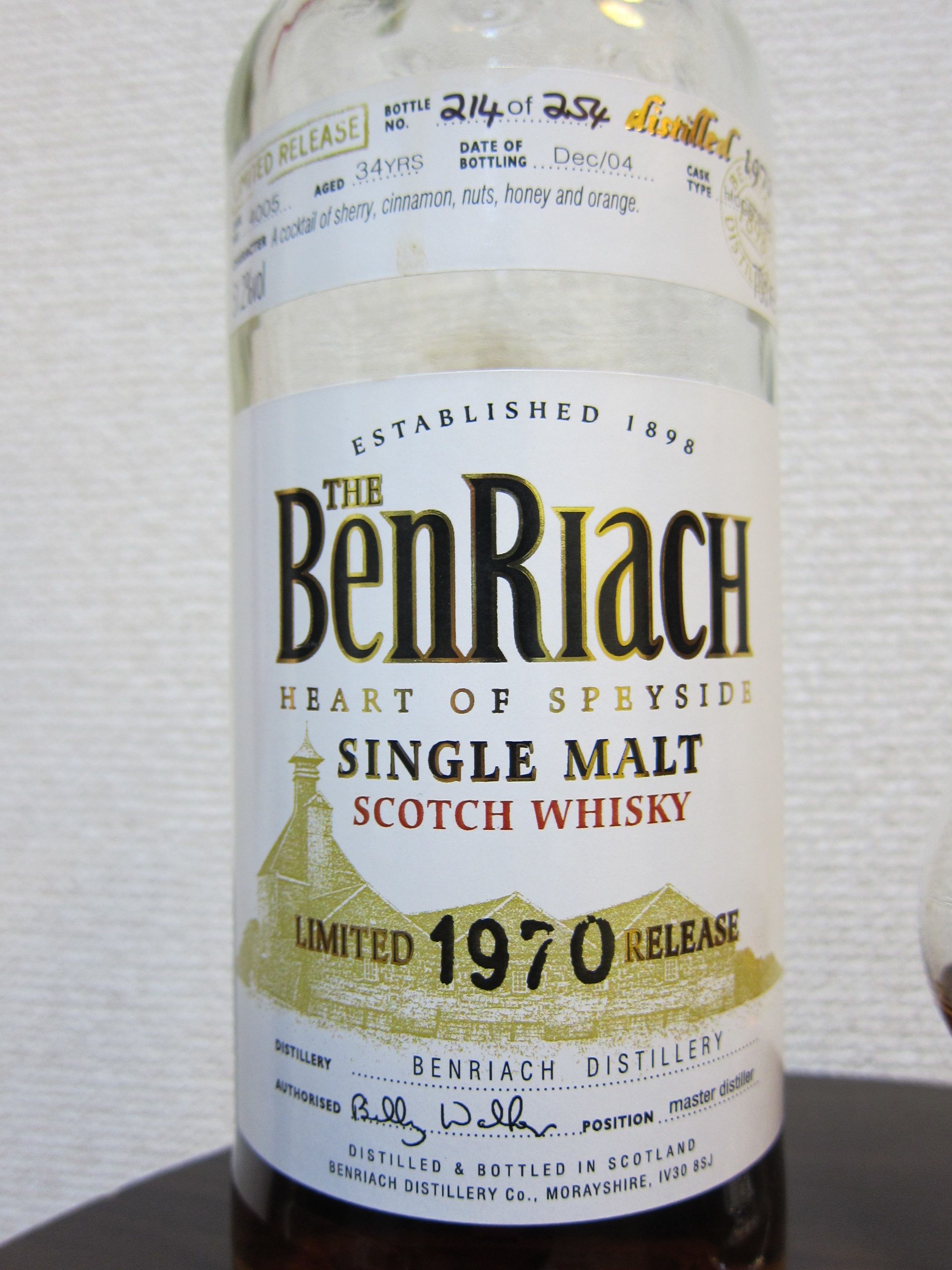 ベンリアック　Benriach 1970-2004 34yo(51.2%, OB, Cask no.4005)