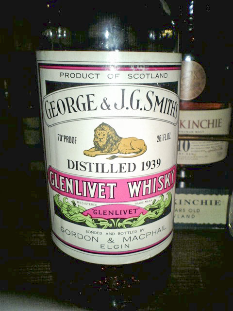 グレンリベット　Glenlivet 1939 (70proof, Gordon & MacPhail, 26 2/3 FL.OZ.)