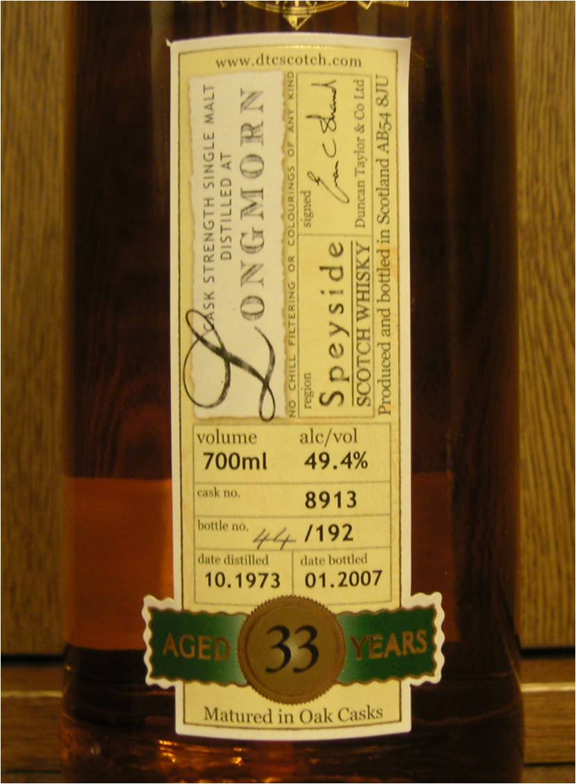 ロングモーン LONGMORN 1973-2007 33yo DUNCAN TAYLOR RARE AULD #8913 49.4%